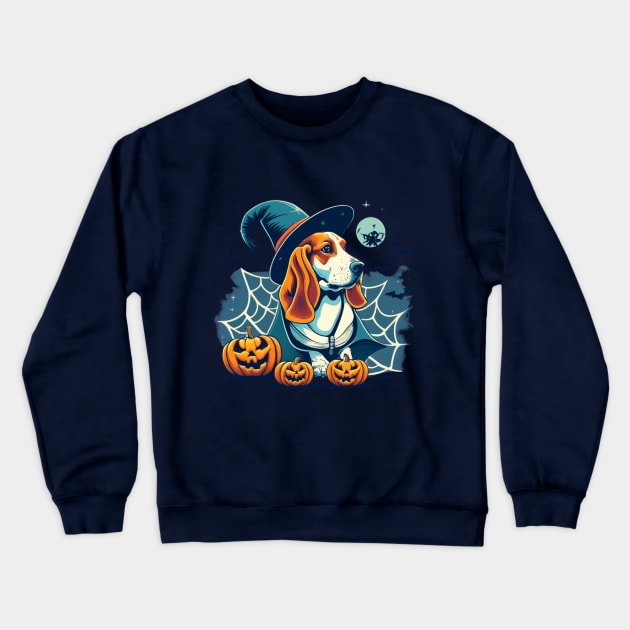 Basset Hound Pumpkin Crewneck Sweatshirt by BukovskyART